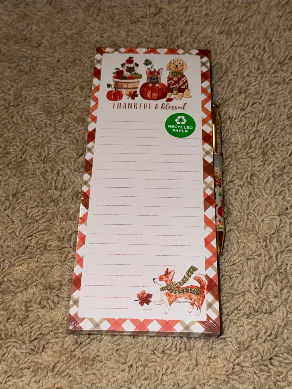 Thankful & Blessed Autumn Notepad - Orange Plaid